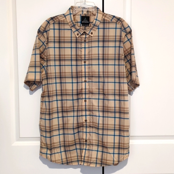 Prana Men's XL Plaid Button Down Short Sleeve Shirt Casual -325 - Picture 1 of 9